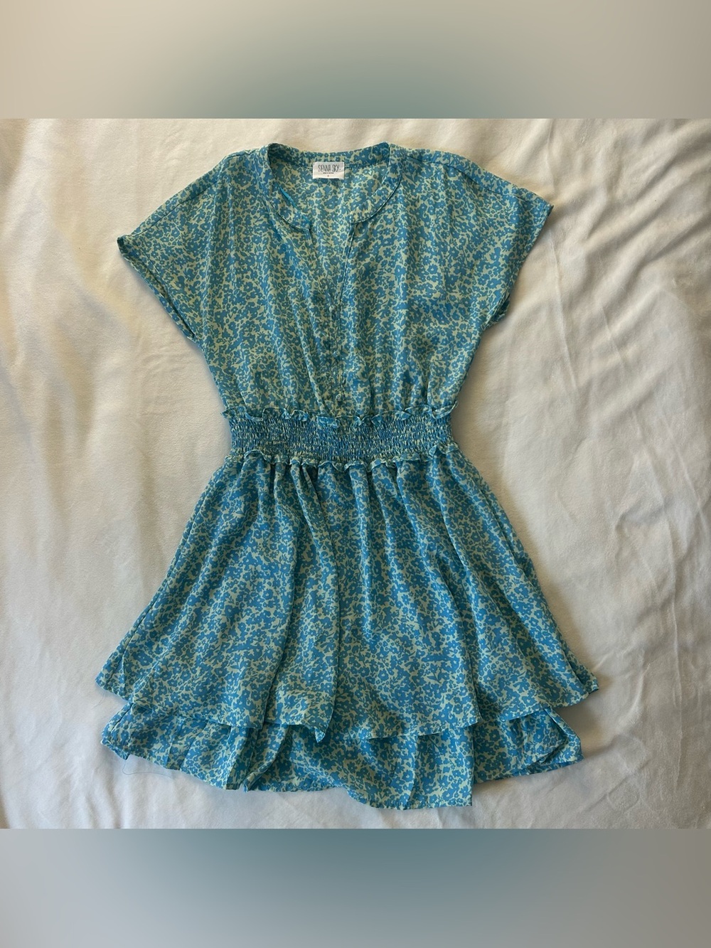 Sienna Sky Blue & White Floral Dress – Size Small